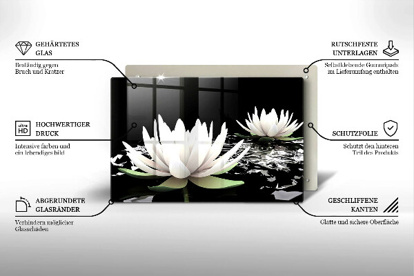 Tűzhelyvédő üveglap Fehér liliomok a vízen