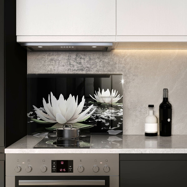 Tűzhelyvédő üveglap Fehér liliomok a vízen