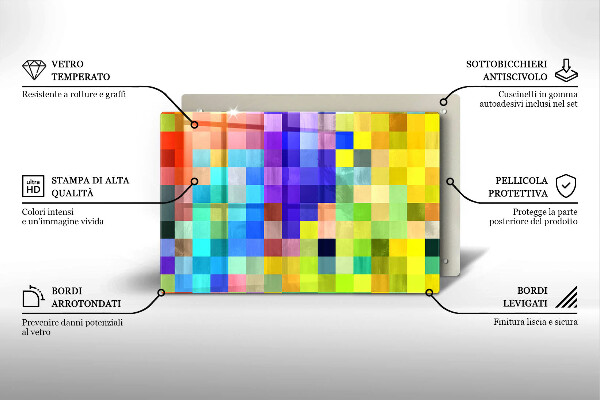 Főzőlap védő üveglap Színes pixel négyzetek
