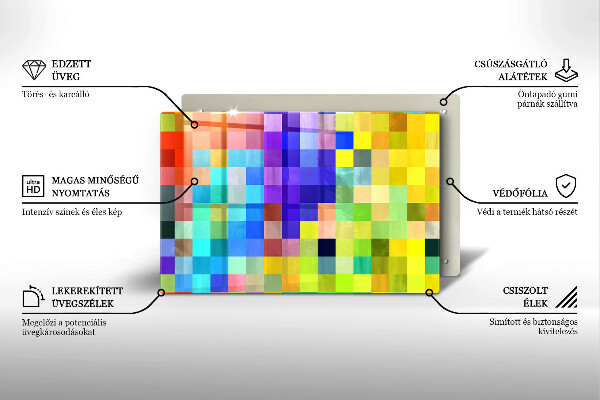 Főzőlap védő üveglap Színes pixel négyzetek