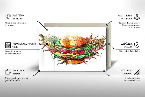 Tűzhelyvédő üveglap Hamburger rajz
