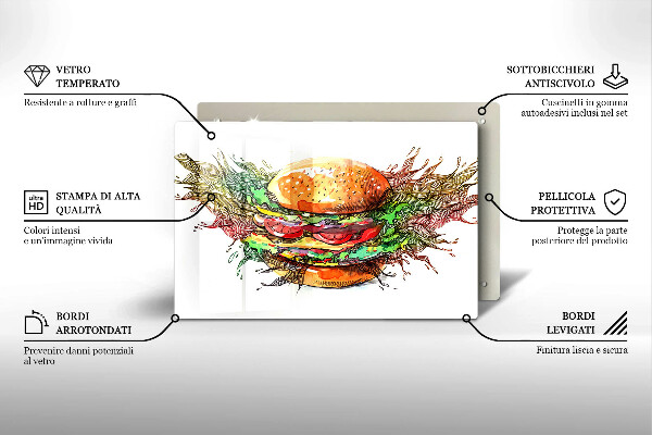 Tűzhelyvédő üveglap Hamburger rajz