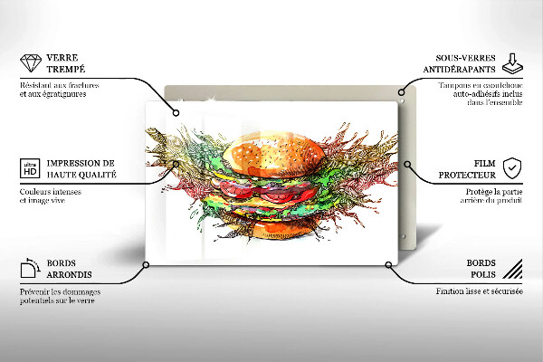 Tűzhelyvédő üveglap Hamburger rajz