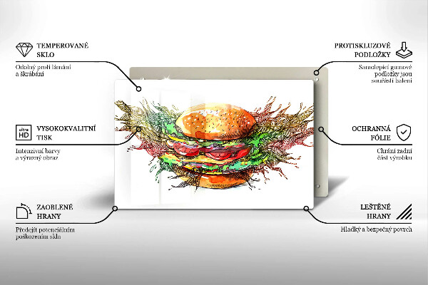 Tűzhelyvédő üveglap Hamburger rajz