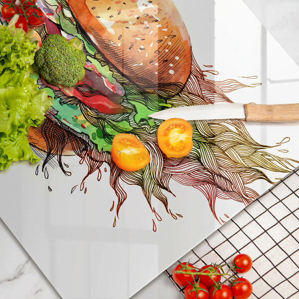 Tűzhelyvédő üveglap Hamburger rajz