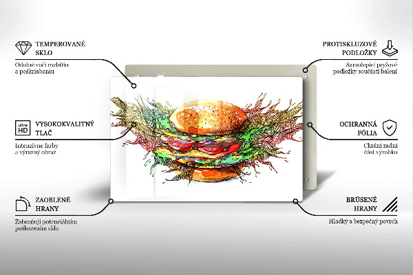 Tűzhelyvédő üveglap Hamburger rajz