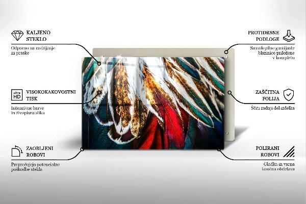 Főzőlap védő üveglap Boho madártollak