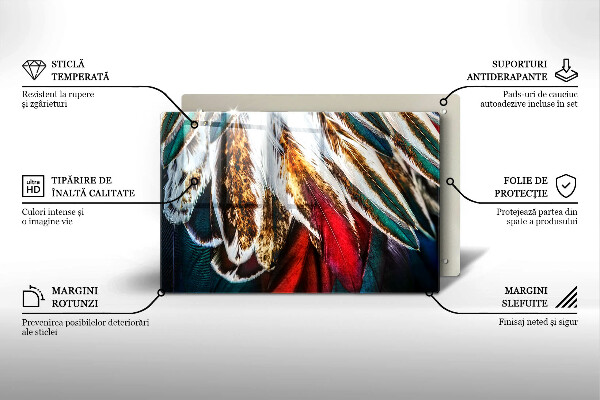 Főzőlap védő üveglap Boho madártollak