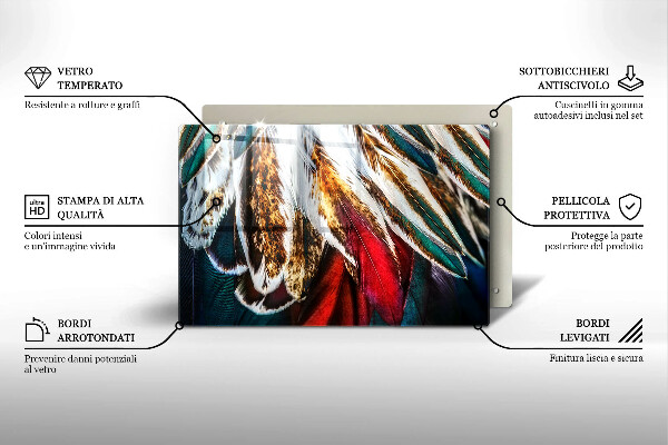 Főzőlap védő üveglap Boho madártollak