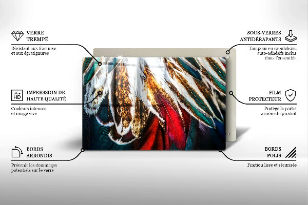 Főzőlap védő üveglap Boho madártollak