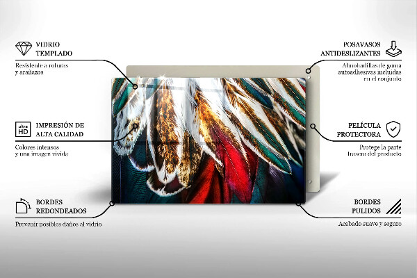 Főzőlap védő üveglap Boho madártollak