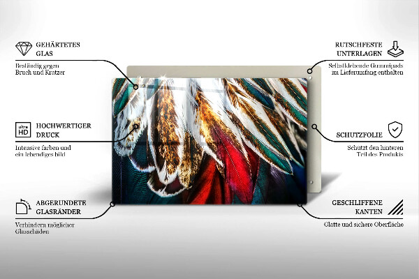 Főzőlap védő üveglap Boho madártollak