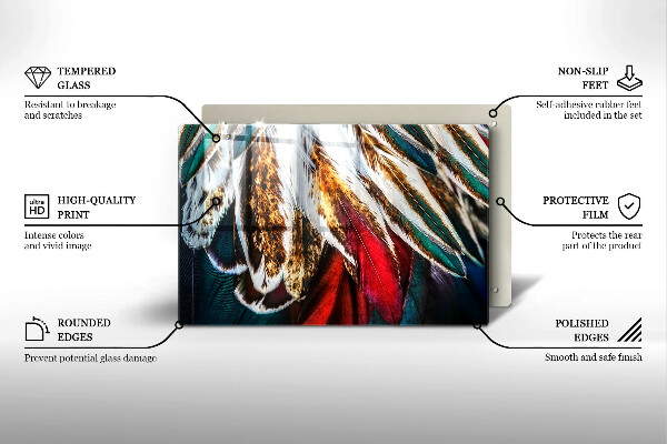 Főzőlap védő üveglap Boho madártollak