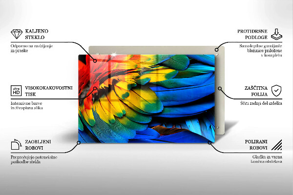 Főzőlap védő üveglap Színes papagáj toll