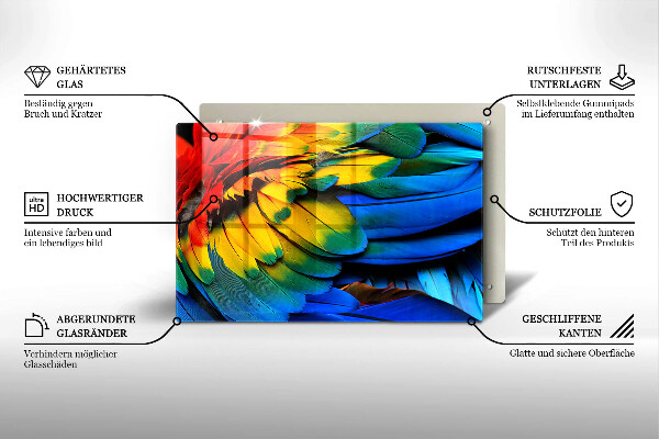 Főzőlap védő üveglap Színes papagáj toll