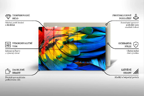 Főzőlap védő üveglap Színes papagáj toll