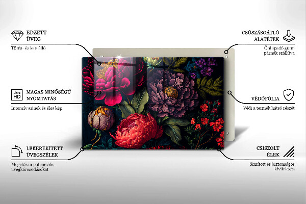 Tűzhelyvédő üveglap Gyönyörű virágok