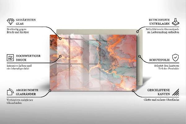 Főzőlap védő üveglap Márvány arannyal