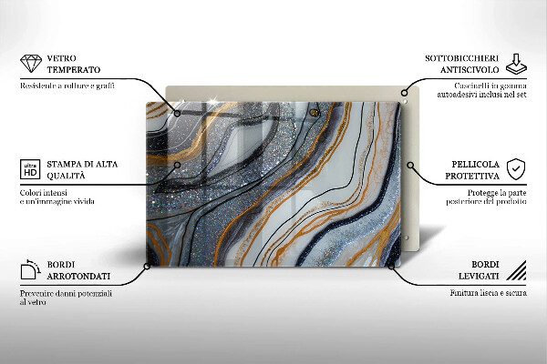 Tűzhelyvédő üveglap szikla arannyal