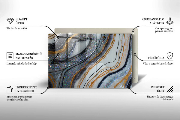 Tűzhelyvédő üveglap szikla arannyal