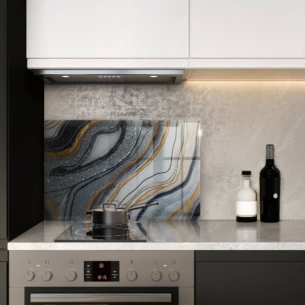 Tűzhelyvédő üveglap szikla arannyal