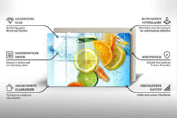 Tűzhelyvédő üveglap Zamatos citrusvíz