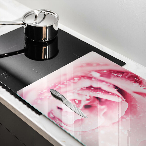 Főzőlap védő üveglap Harmatcseppek és rózsavirág