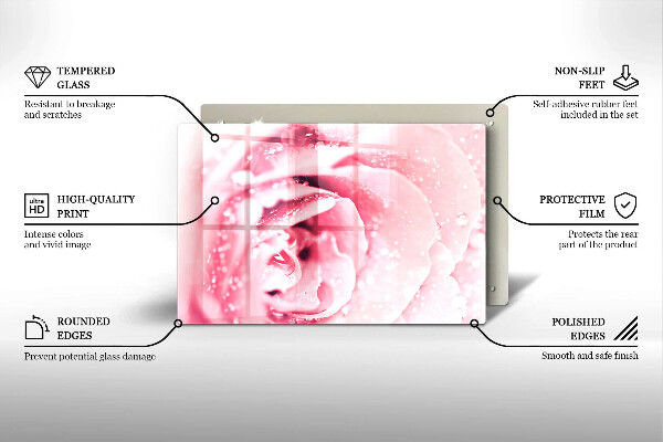 Főzőlap védő üveglap Harmatcseppek és rózsavirág