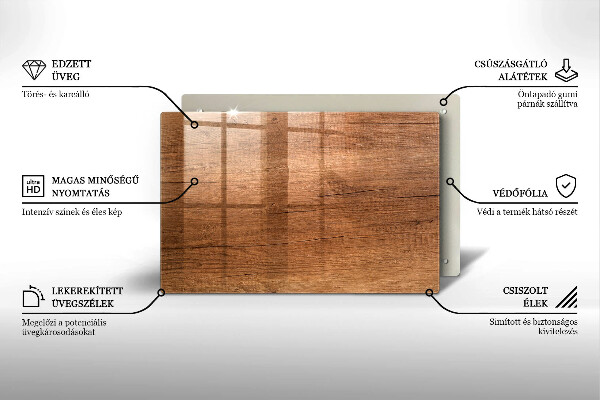 Főzőlap védő üveglap Fa textúra