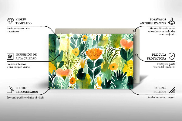 Tűzhelyvédő üveglap Festett virágok