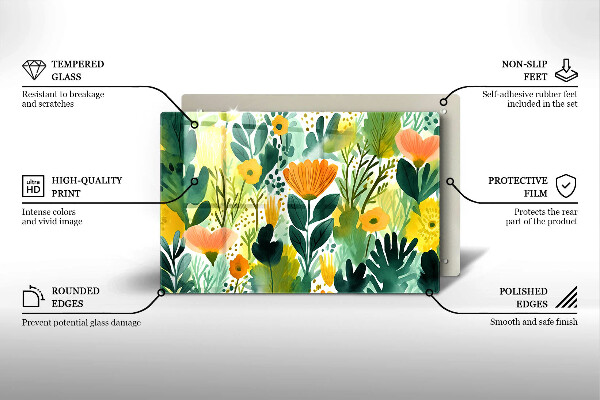 Tűzhelyvédő üveglap Festett virágok