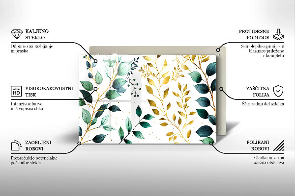 Tűzhelyvédő üveglap Zöld és arany levelek