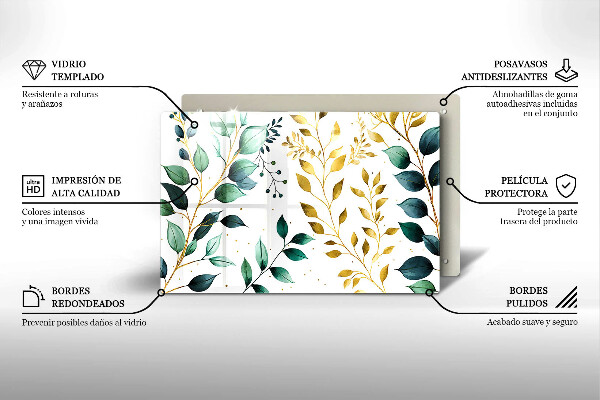 Tűzhelyvédő üveglap Zöld és arany levelek