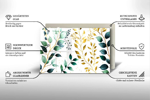 Tűzhelyvédő üveglap Zöld és arany levelek