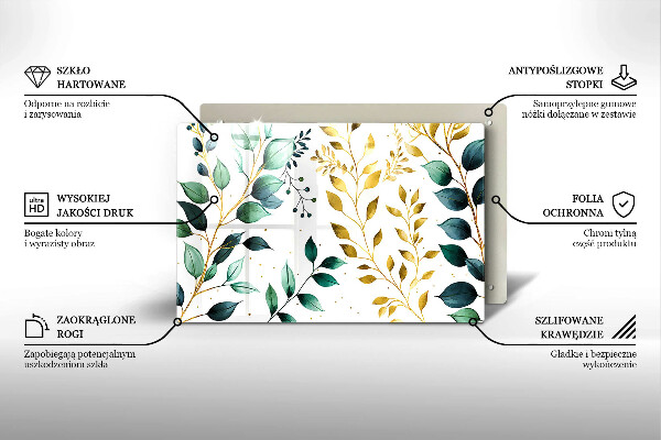 Tűzhelyvédő üveglap Zöld és arany levelek