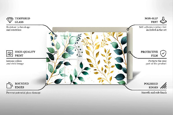 Tűzhelyvédő üveglap Zöld és arany levelek