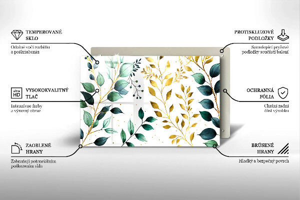 Tűzhelyvédő üveglap Zöld és arany levelek