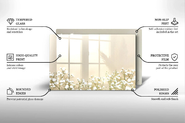 Tűzhelyvédő üveglap Gipsz boho virágok