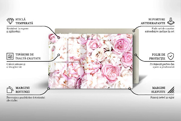 Tűzhelyvédő üveglap Bazsarózsa csokor