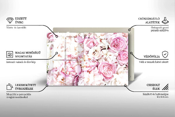 Tűzhelyvédő üveglap Bazsarózsa csokor