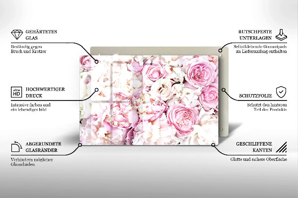Tűzhelyvédő üveglap Bazsarózsa csokor