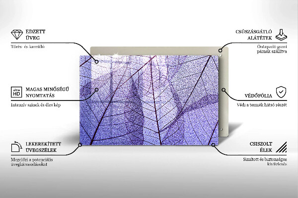 Tűzhelyvédő üveglap Levelek erekkel