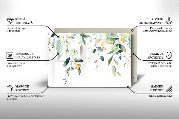 Tűzhelyvédő üveglap Akvarell levelek