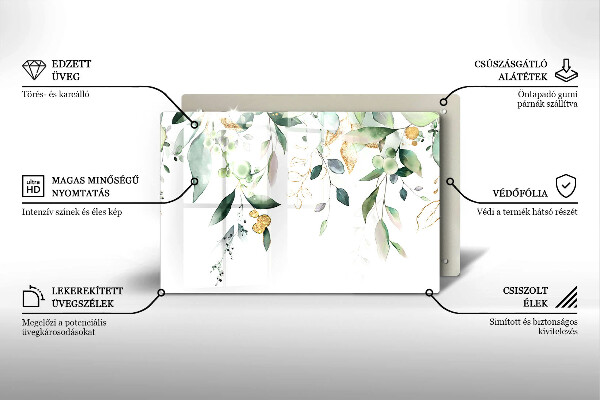 Tűzhelyvédő üveglap Akvarell levelek