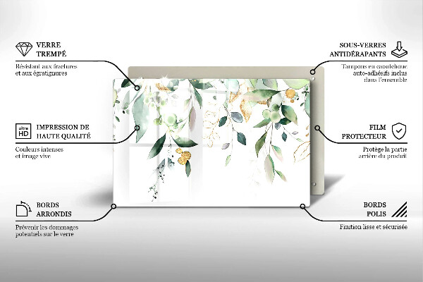 Tűzhelyvédő üveglap Akvarell levelek