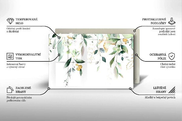 Tűzhelyvédő üveglap Akvarell levelek