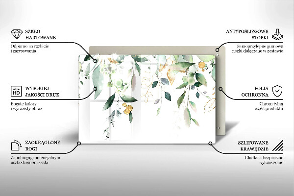 Tűzhelyvédő üveglap Akvarell levelek