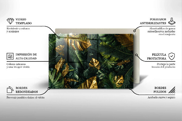 Főzőlap védő üveglap Arany monstera levelek