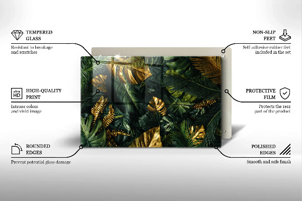 Főzőlap védő üveglap Arany monstera levelek