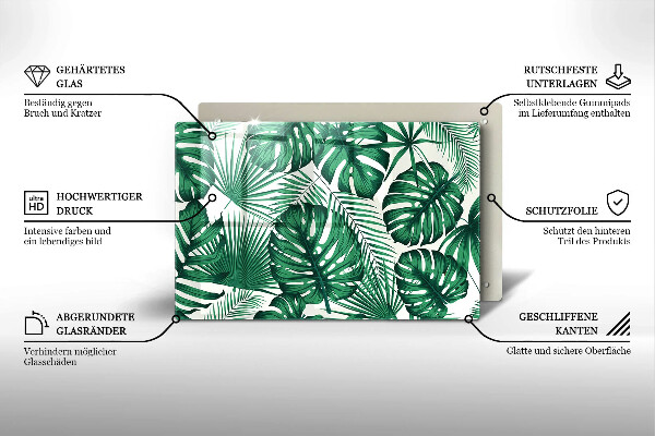 Főzőlap védő üveglap Monstera levelek